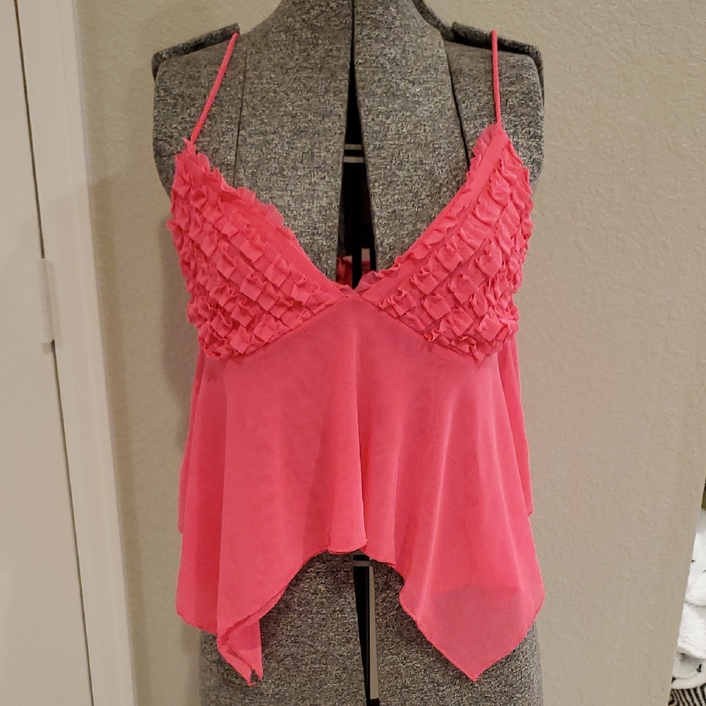 Pink Sleeveless Ruffle Top